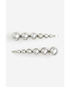 2er-Pack Perlen-Haarklemmen Silberfarben