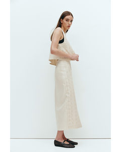 Embroidered Linen Skirt Light Beige