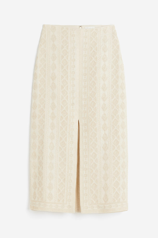 H&M Embroidered Linen Skirt Light Beige