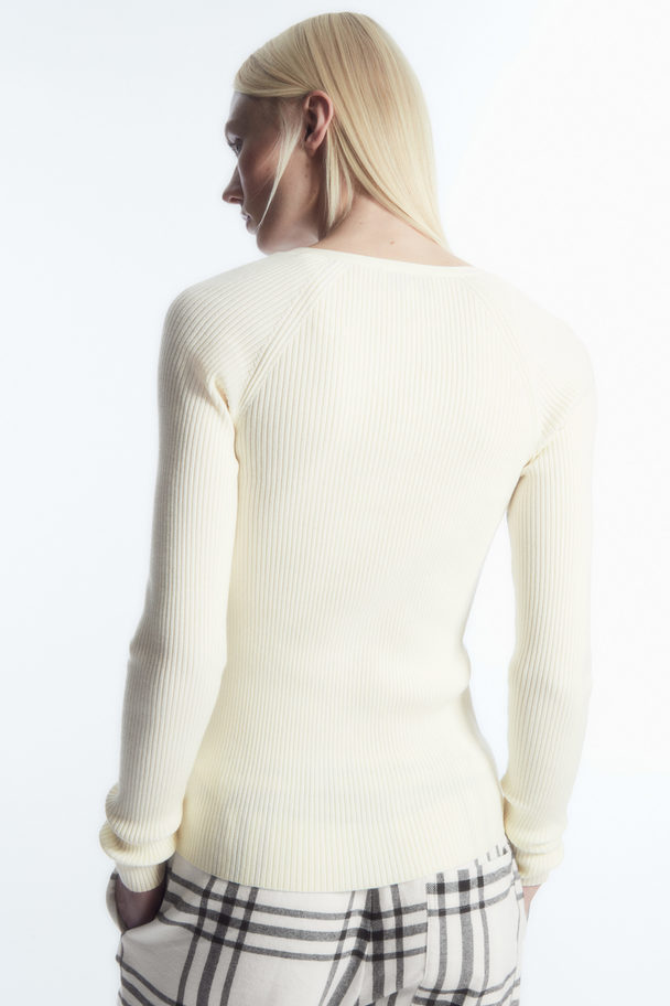 COS V-neck Ribbed Wool Henley Top Cream