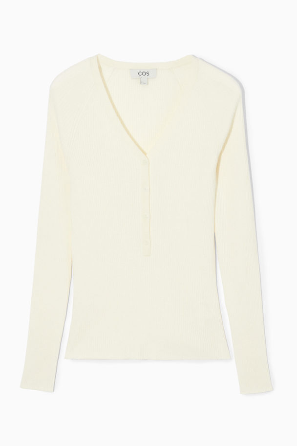 COS V-neck Ribbed Wool Henley Top Cream