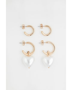 2 Paar Ohrringe Goldfarben/Weiß