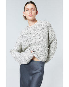 Oversize-Pullover aus Wollmix Weiß/Schwarzmeliert