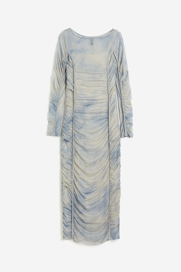 H&M Gathered Bodycon Dress Light Beige/tie-dye