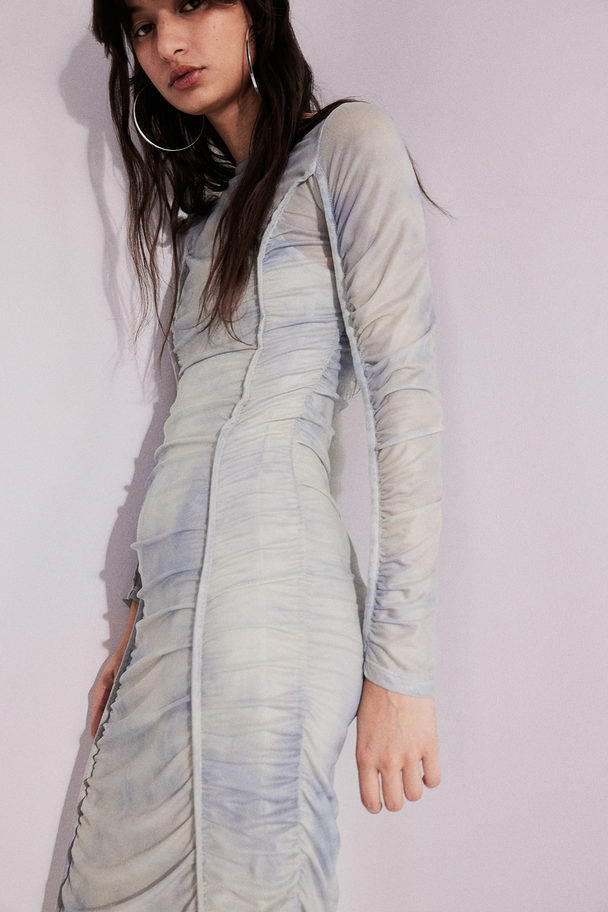 H&M Gathered Bodycon Dress Light Beige/tie-dye