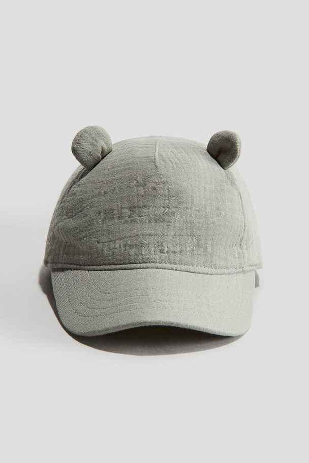 H&M Ear-detail Muslin Cap Light Dusty Green