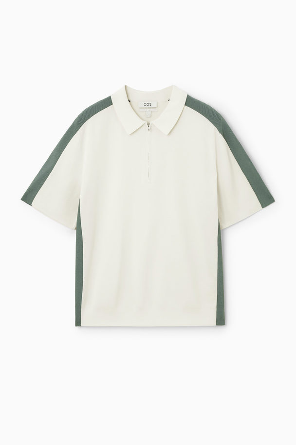 COS Colour-block Half-zip Polo Shirt Off-white / Green