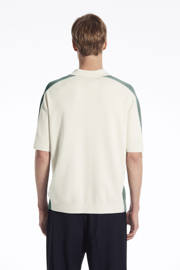 COS Colour-block Half-zip Polo Shirt Off-white / Green