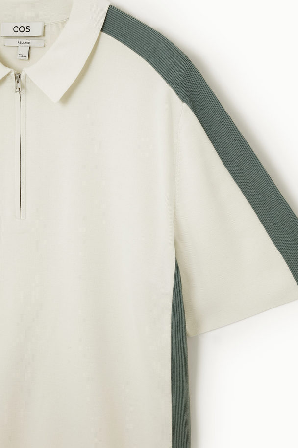 COS Colour-block Half-zip Polo Shirt Off-white / Green