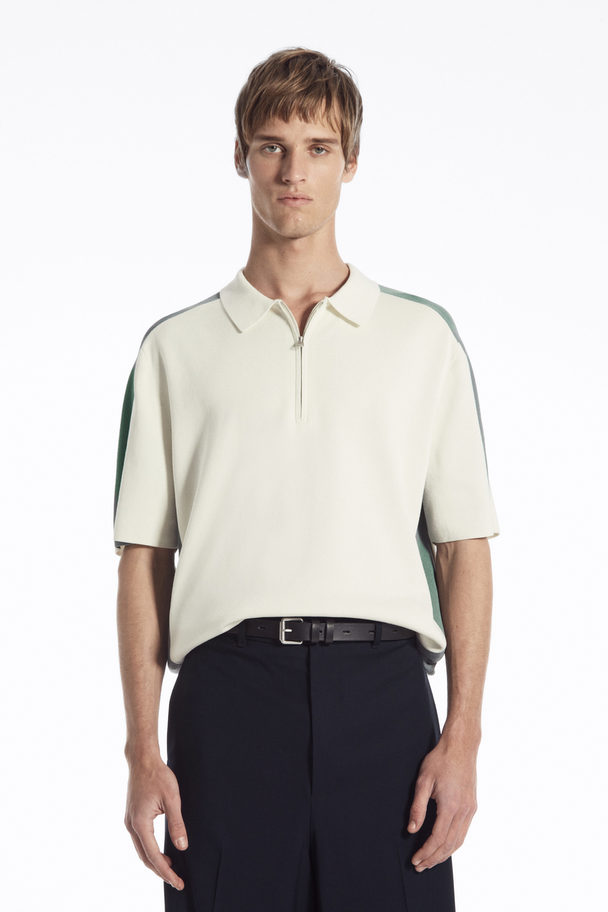 COS Colour-block Half-zip Polo Shirt Off-white / Green