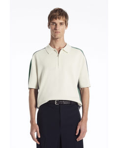 Colour-block Half-zip Polo Shirt Off-white / Green