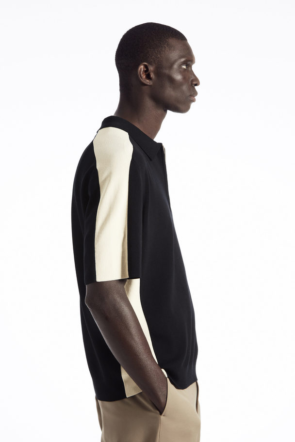 COS Colour-block Half-zip Polo Shirt Black / Off-white