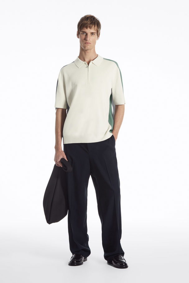 COS Colour-block Half-zip Polo Shirt Off-white / Green