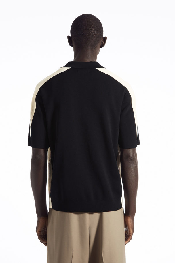 COS Colour-block Half-zip Polo Shirt Black / Off-white