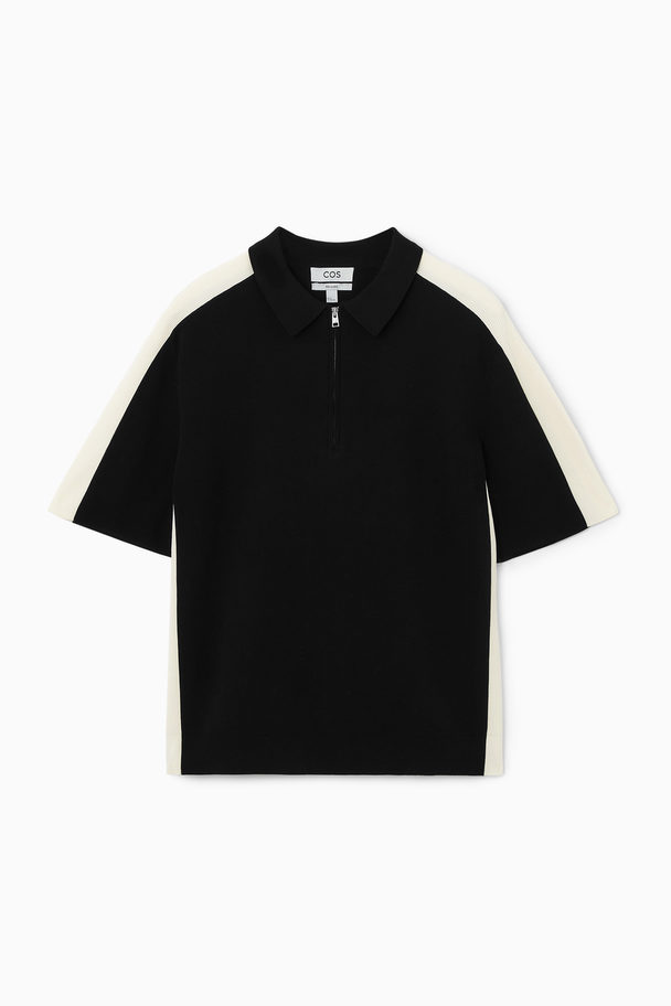 COS Colour-block Half-zip Polo Shirt Black / Off-white