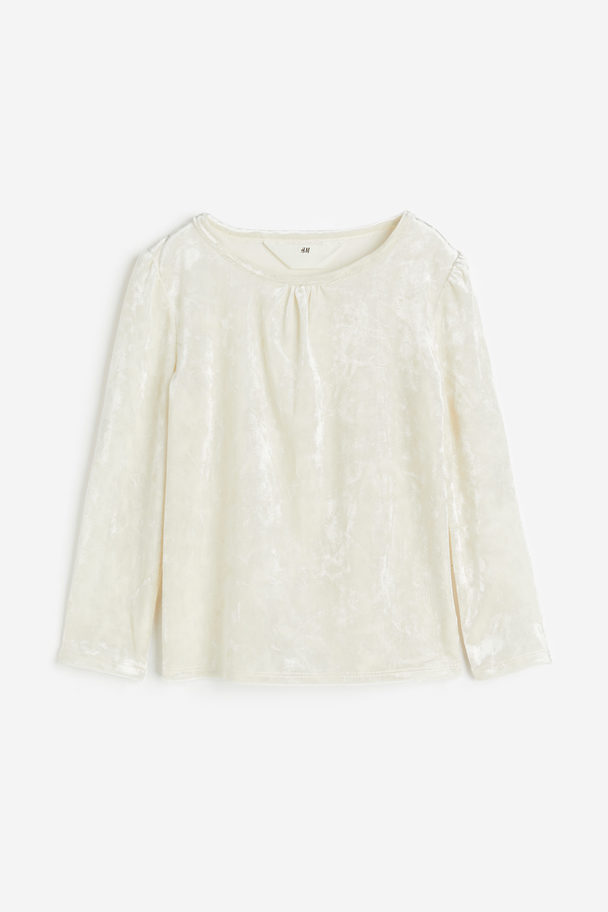 H&M Long-sleeved Velour Top White