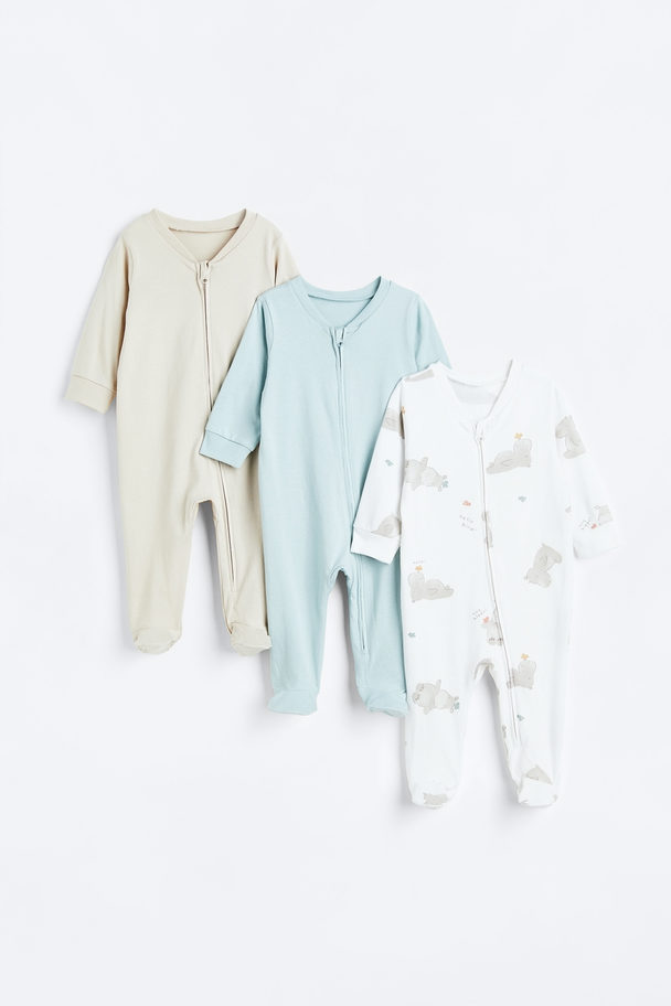 H&M Set Van 3 Pyjamapakjes Met Rits Lichtturkoois/nijlpaarden
