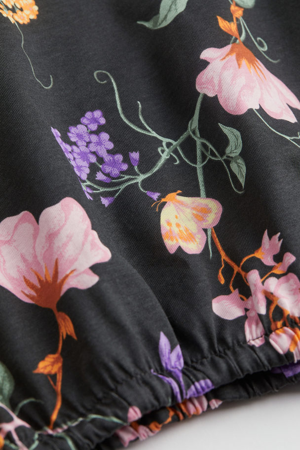 H&M T-shirt Met Drawstring Donkergrijs/bloemen