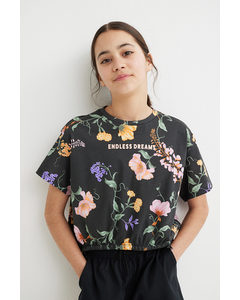 T-shirt Med Dragsko Mörkgrå/blommig