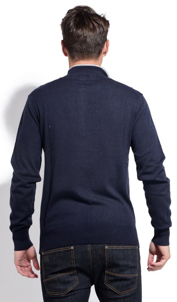 William de Faye Half-zipped Sweater Midnight Blue Frost Grey