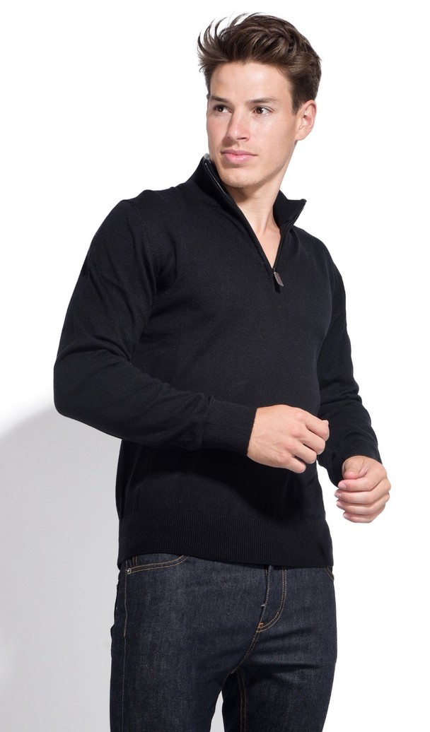 William de Faye Half-zipped Sweater Black Frost Grey