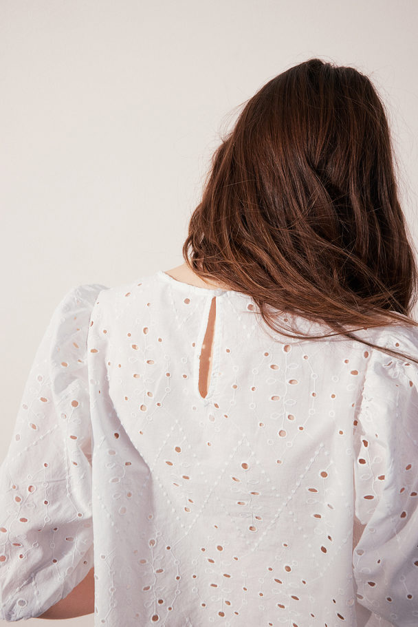 H&M Blouse Met Broderie Anglaise Wit