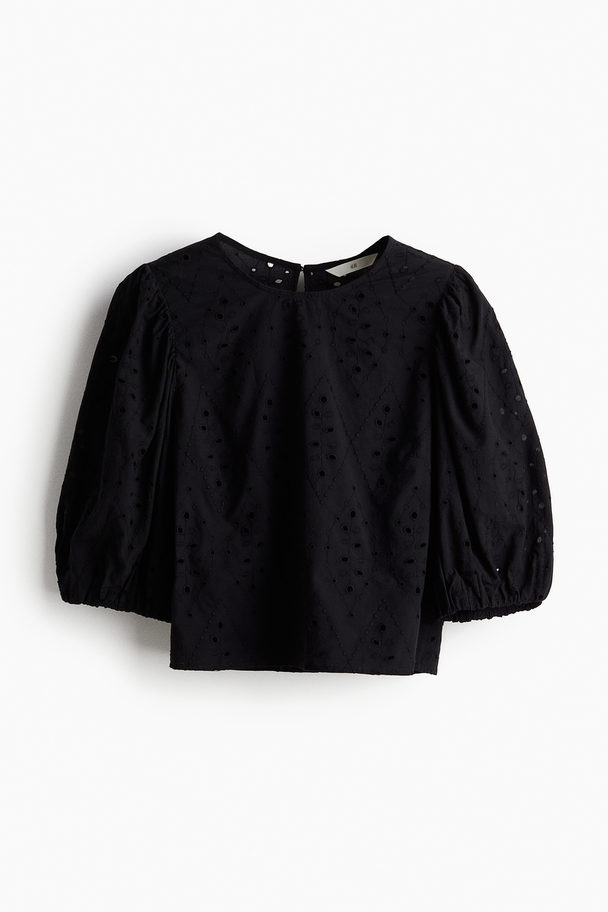 H&M Blouse Met Broderie Anglaise Zwart