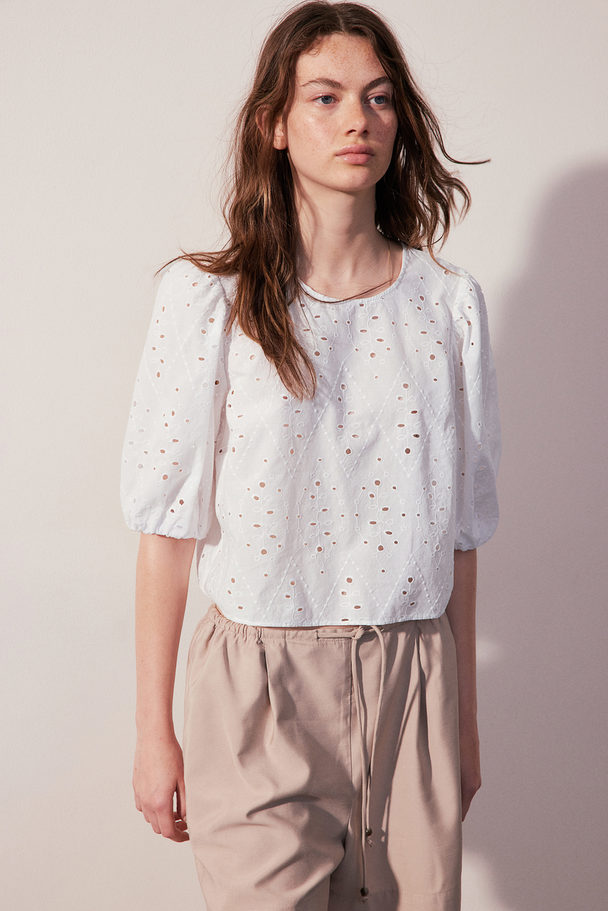 H&M Blouse Met Broderie Anglaise Wit