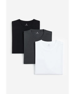 Set Van 3 Tricot Shirts - Slim Fit Wit/grijs/zwart