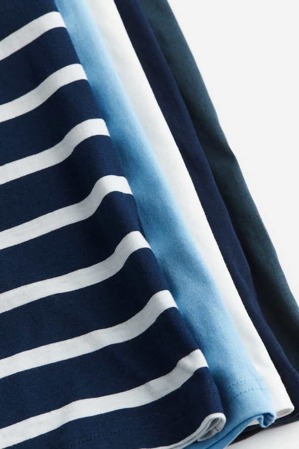 H&M Set Van 5 Tricot Shirts Donkerblauw/gestreept