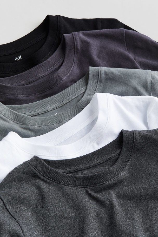 H&M Set Van 5 Tricot Shirts Donkergrijs Gemêleerd/wit