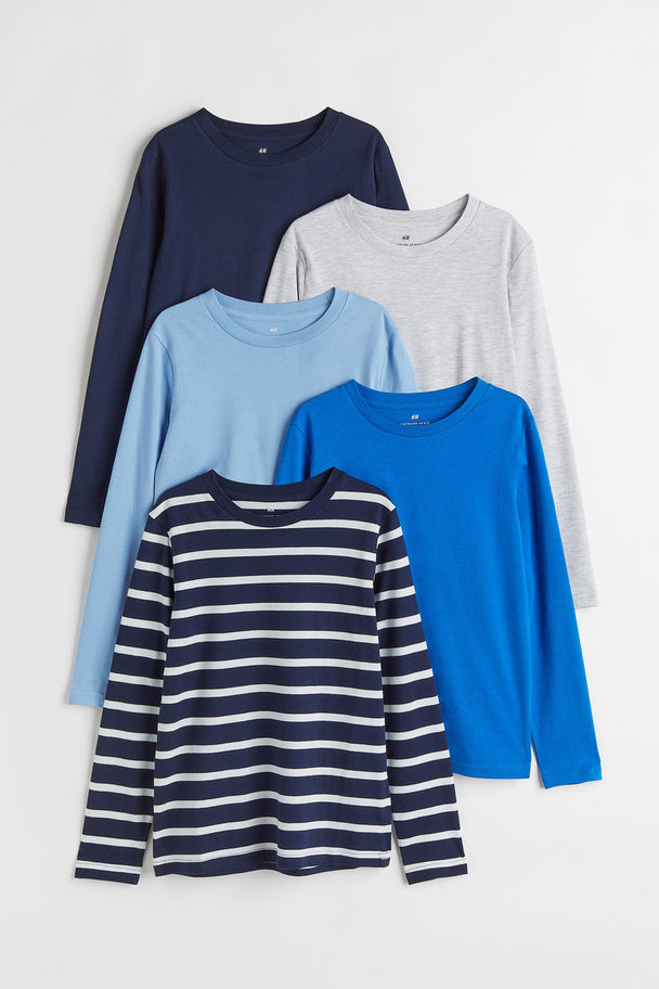 H&M Set Van 5 Tricot Shirts Marineblauw/lichtblauw