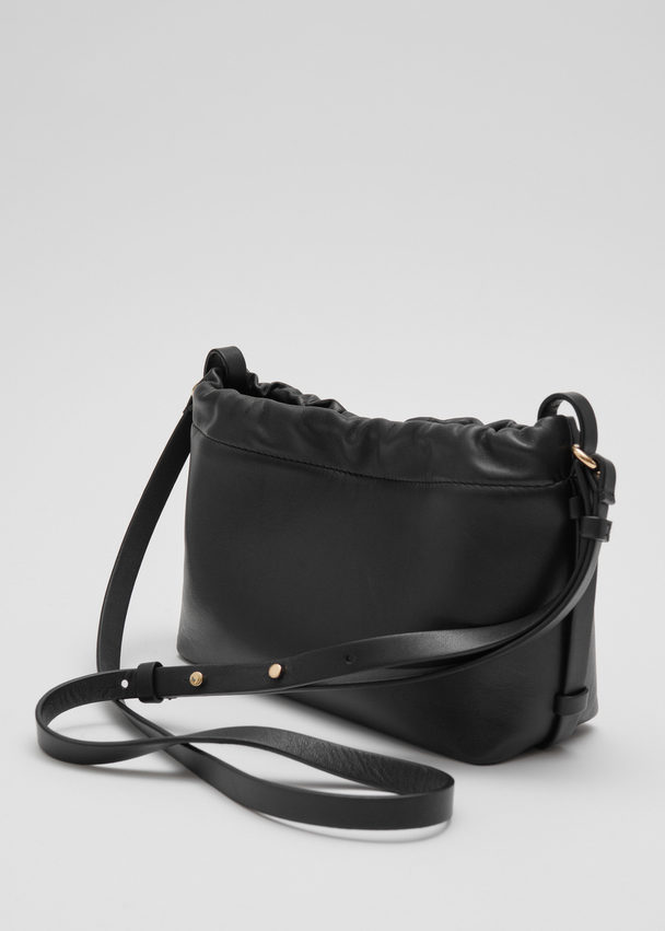 & Other Stories Leather Drawstring Tote Black
