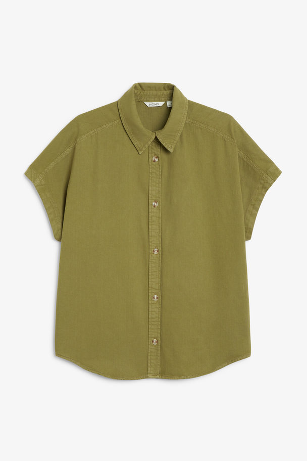 Monki Boxig Kakigrön Skjorta I Denim Khakigrön