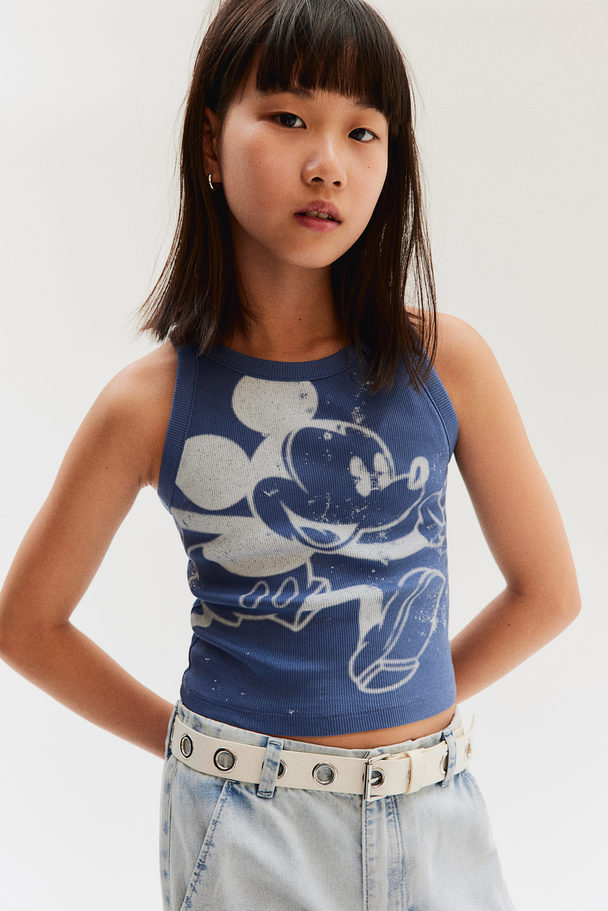 H&M Ribbed Vest Top Blue/mickey Mouse