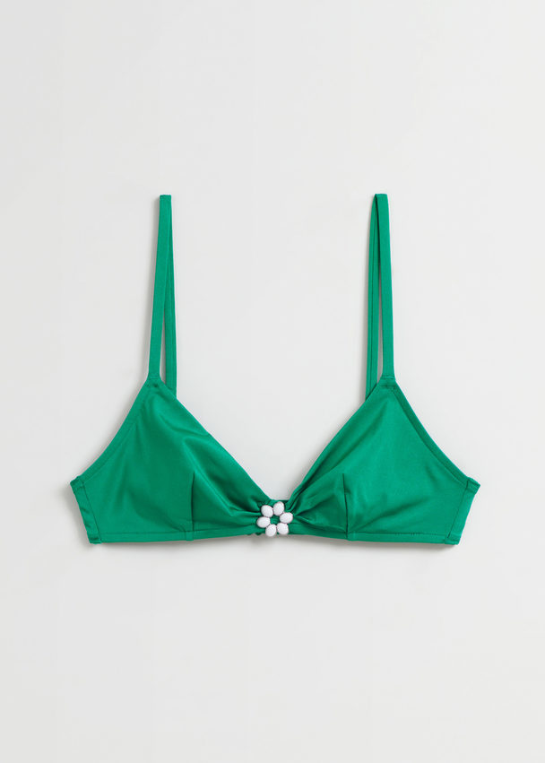 & Other Stories Flower Adorned Bikini Top Emerald Green