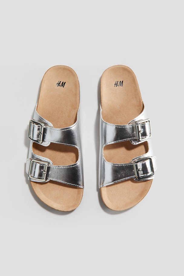 H&M Sandalen mit zwei Riemen Silberfarben