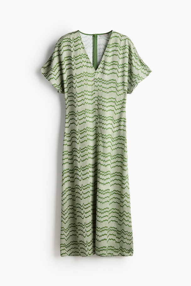 H&M Kleid mit V-Ausschnitt Grün/Gemustert