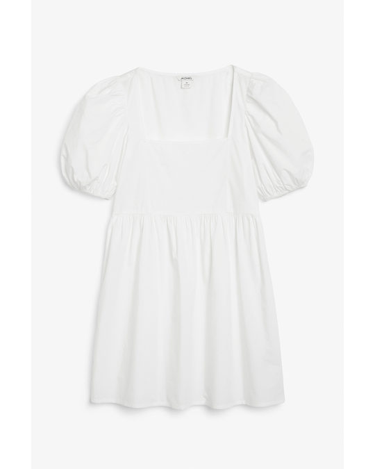 Monki White Square Neck Puff Sleeve Mini Dress White