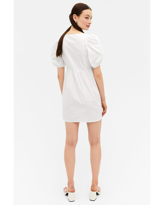 Monki White Square Neck Puff Sleeve Mini Dress White