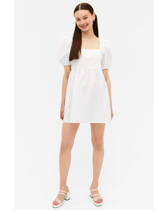 White Square Neck Puff Sleeve Mini Dress White