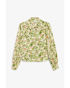 Puff Sleeve Blouse Green Floral Print