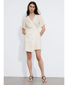Linen Diagonal Wrap Dress Cream