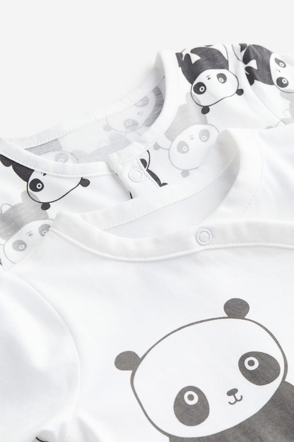 H&M 2-pack Sleepsuits White/pandas