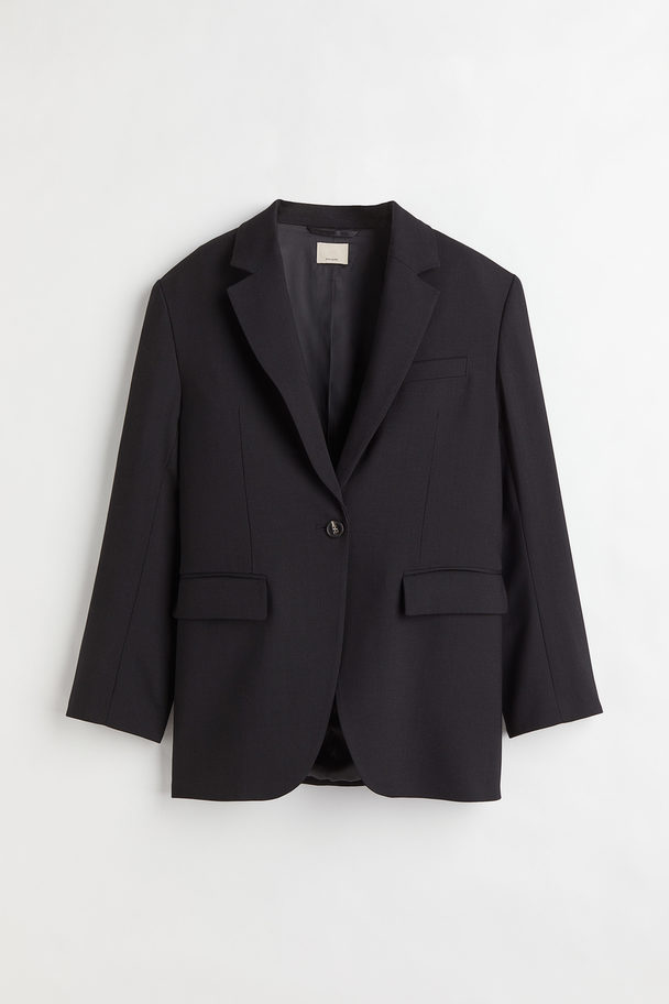H&M One-button Wool Jacket Black