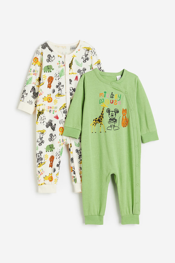 H&M Set Van 2 Pyjama‘s Met Print Groen/mickey Mouse