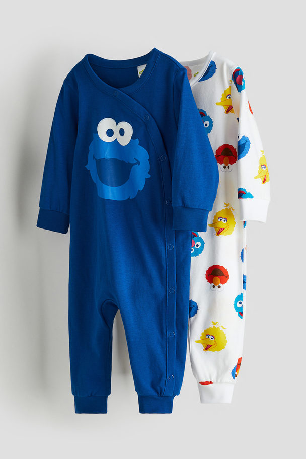 H&M Set Van 2 Pyjama‘s Met Print Helderblauw/koekiemonster