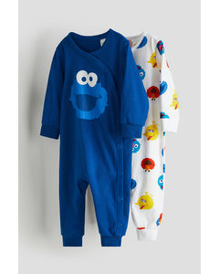 2-pack Printed Pyjamas Bright Blue/cookie Monster