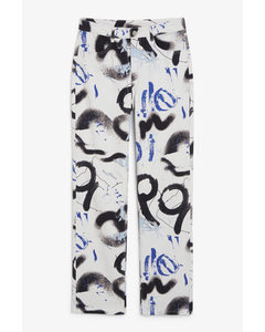 Print Straight-leg Trousers Abstract Pattern