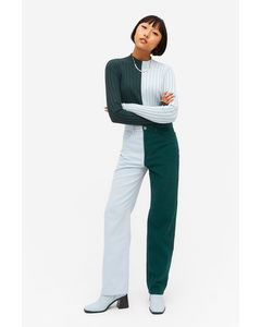 Print Straight-leg Trousers Blue And Green